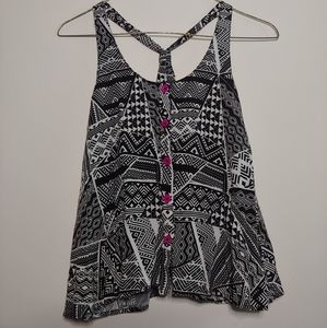 Black, white, and pink flowy tank top